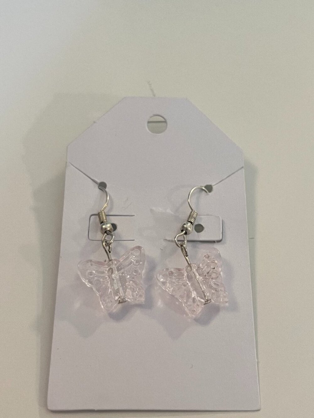 Silver & Pink Butterfly Dangly Earrings